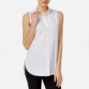 CALVIN KLEIN Women’s Curved Hem Button Down Sleeveless No Iron Shirt Size XS